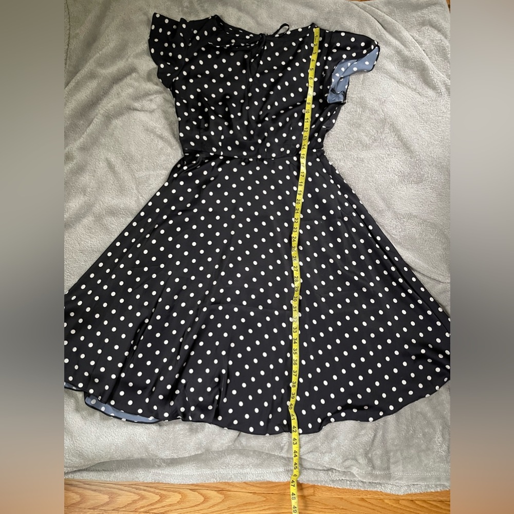 EUC Unique Vintage black with white polka dot dress size L - Picture 7 of 10